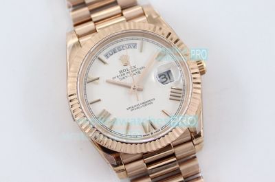 TWS Factory Swiss Replica Rolex Day Date Watch White Face Rose Gold Band Fluted Bezel  40mm
